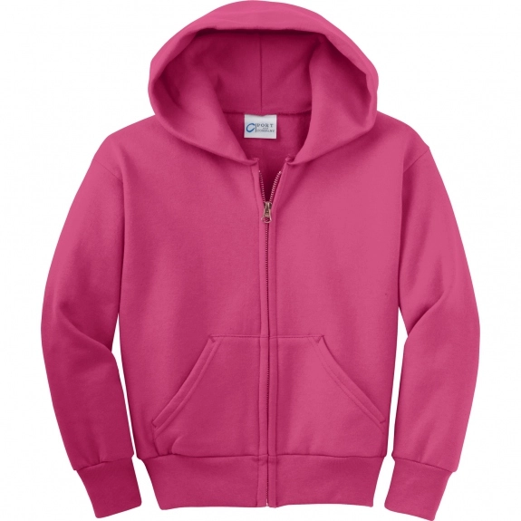 Sangria Port & Company Full Zip Custom Hooded Sweatshirt - Youth - Colors