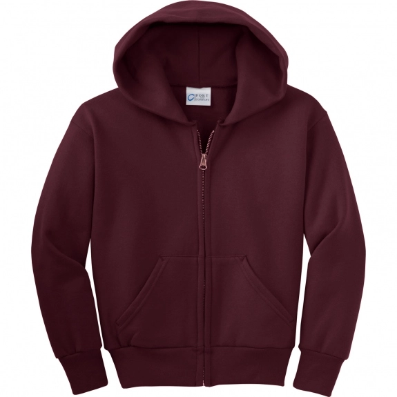 Maroon Port & Company Full Zip Custom Hooded Sweatshirt - Youth - Colors