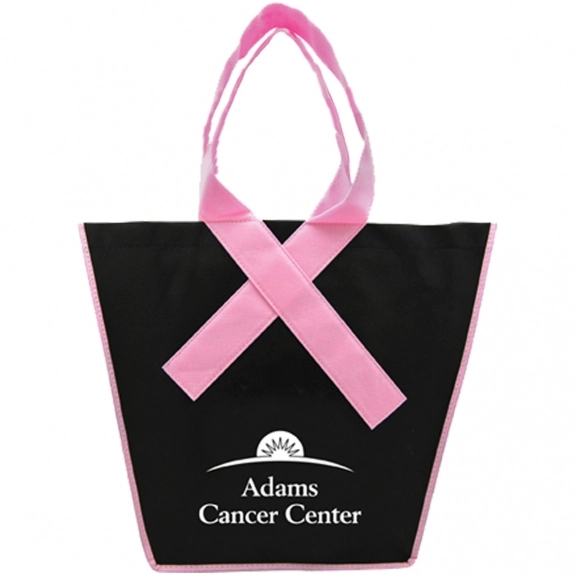 Pink Awareness Ribbon Handle Custom Tote Bag - 15"w x 12"h x 5"d