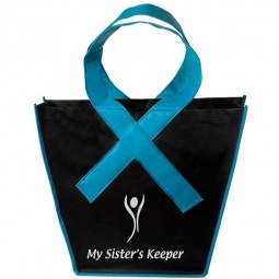 Black / Blue Awareness Ribbon Handle Custom Tote Bag - 15"w x 12"h x 5"d