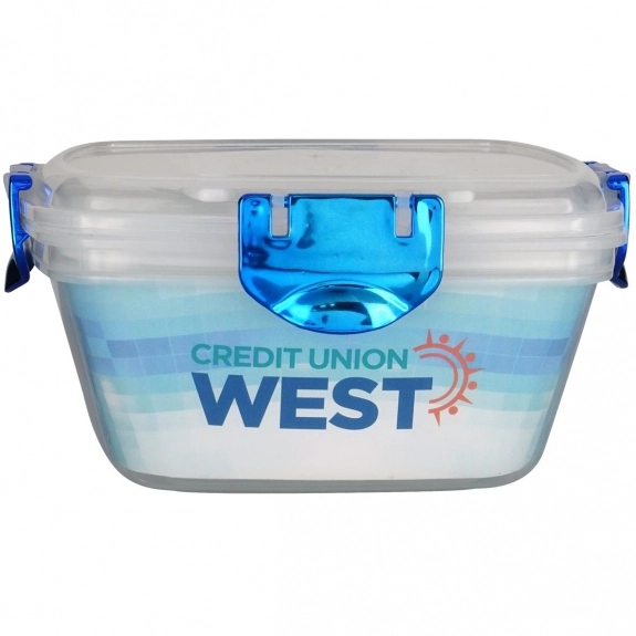 Blue - Full Color Metallic Clip Top Custom Lunch Container w/ Utensils