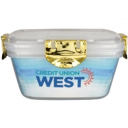 Gold - Full Color Metallic Clip Top Custom Lunch Container w/ Utensils