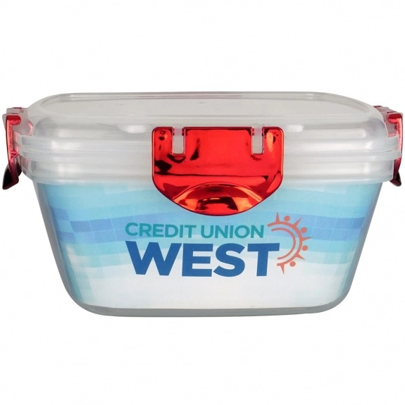 Red - Full Color Metallic Clip Top Custom Lunch Container w/ Utensils