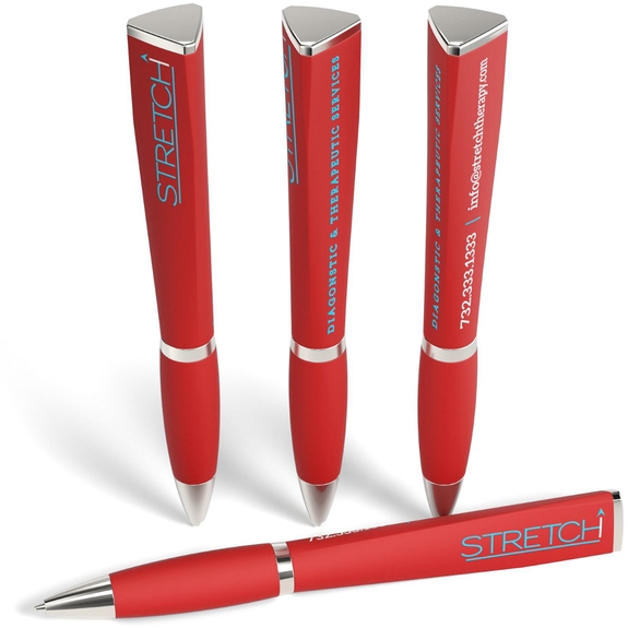 Red Full Color Soft Touch Tri-Ad Promotional Pen
