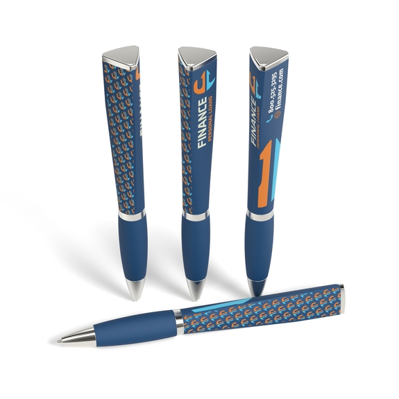 Blue Full Color Soft Touch Tri-Ad Promotional Pen