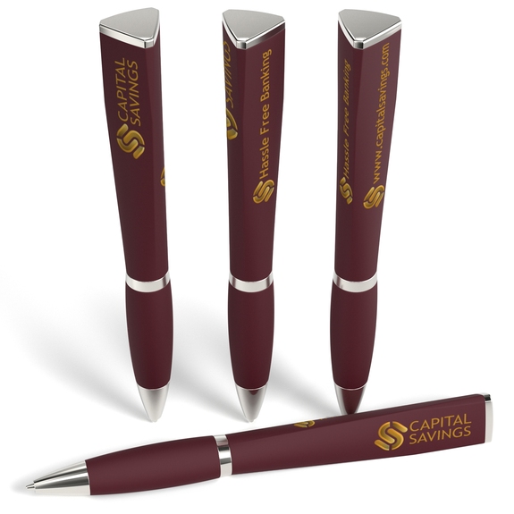 Burgundy Full Color Soft Touch Tri-Ad Promotional Pen