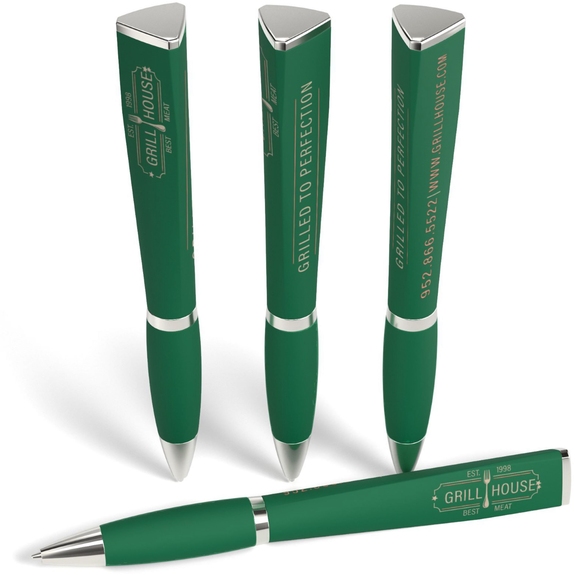 Green Full Color Soft Touch Tri-Ad Promotional Pen