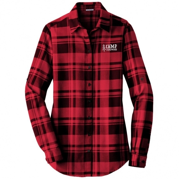 Engine Red / Black - Port Authority Plaid Flannel Custom Tunic - Women's