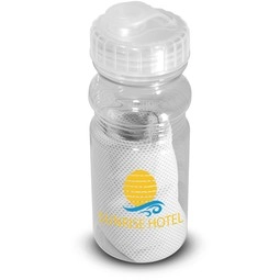 White Custom Logo Water Bottle w/ Cooling Towel