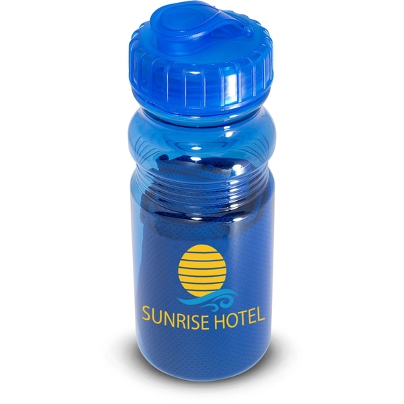 Blue Custom Logo Water Bottle w/ Cooling Towel