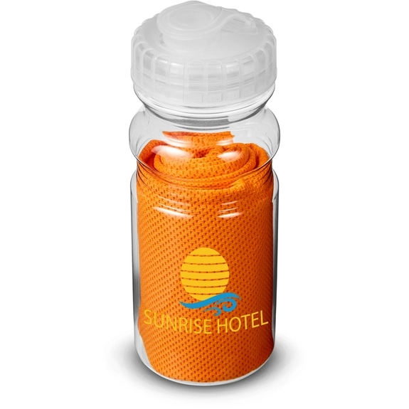 Orange Custom Logo Water Bottle w/ Cooling Towel