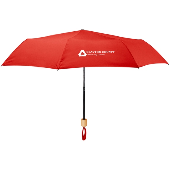 Red - rPET Canopy Umbrella w/ Bamboo Handle - 41"