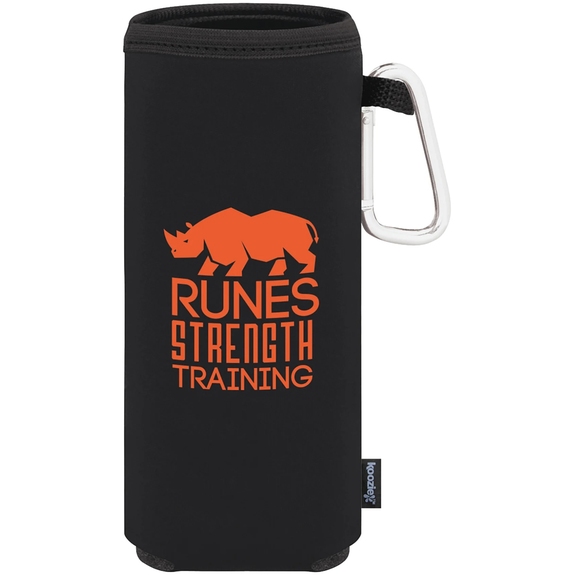 Black Collapsible Custom Bottle Cooler Sleeve w/ Carabiner