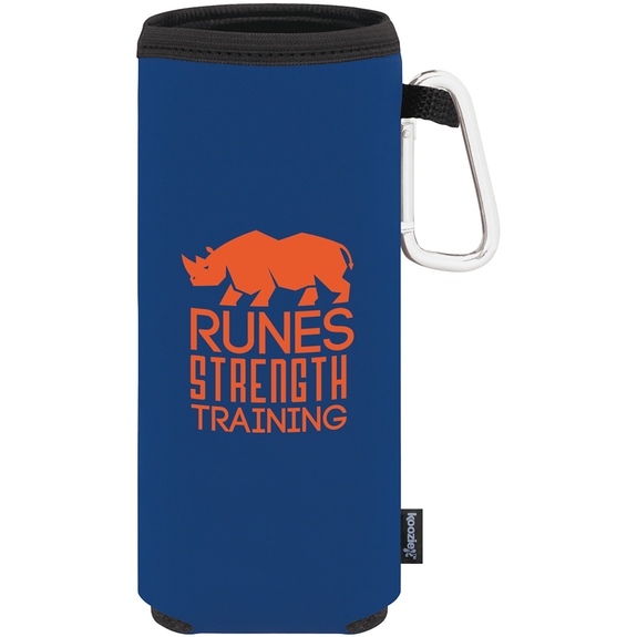 Navy Collapsible Custom Bottle Cooler Sleeve w/ Carabiner