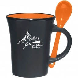 Orange Matte Black Promotional Ceramic Mug w/ Built-in Spoon - 10 oz.