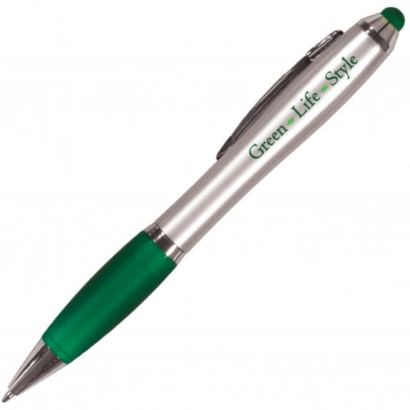 Silver/Green Full Color Custom Stylus & Ballpoint Pen