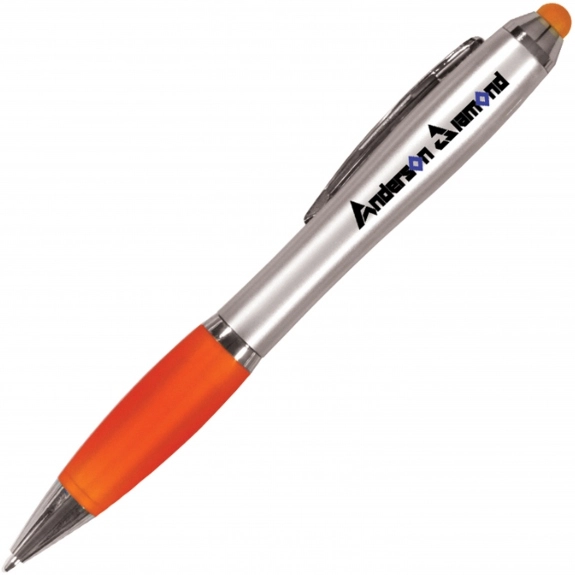 Silver/Orange Full Color Custom Stylus & Ballpoint Pen