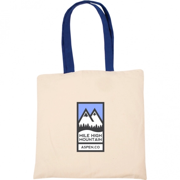 Natural/Blue Economy Cotton Grocery Logo Tote Bag - Full Color Imprint