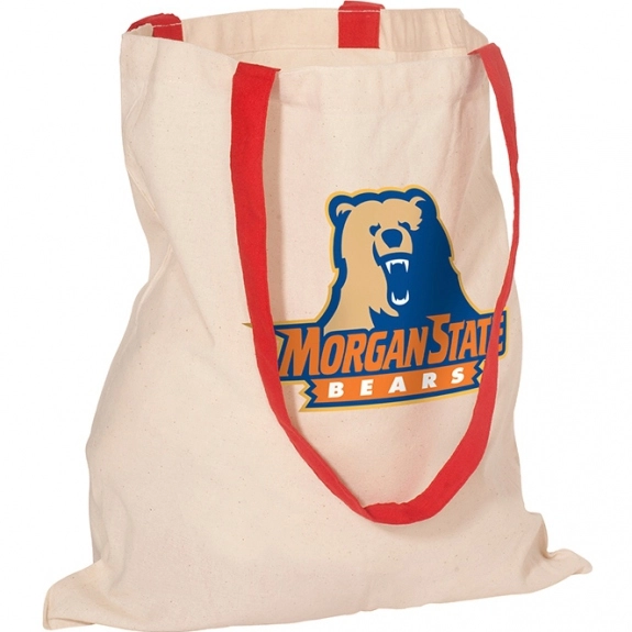 Natural/Red Economy Cotton Grocery Logo Tote Bag - Full Color Imprint