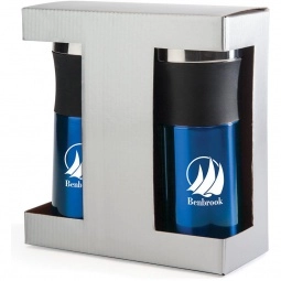 Metallic Blue Malmo Stainless Steel Custom Travel Mug & Tumbler Gift Set - 