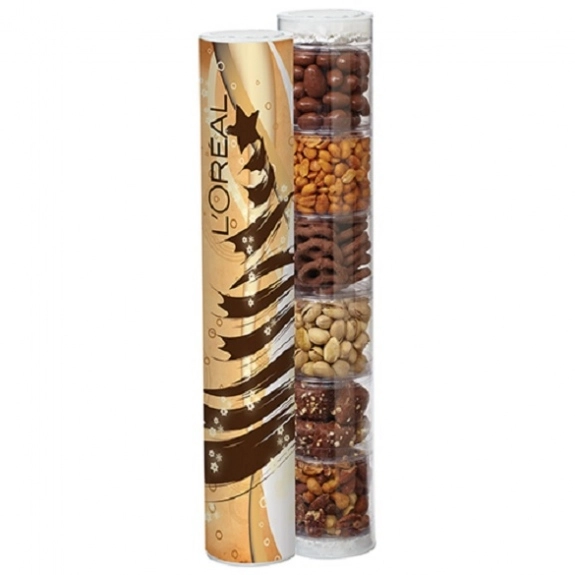 White Full Color Nuts & Chocolates in Custom Tube Packaging
