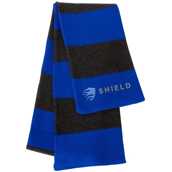 Royal/Charcoal - Rugby-Striped Custom Knit Scarf