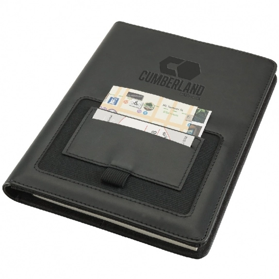 Black- Junior Leatherette Custom Tech Padfolio - 6.75"w x 8.875"h