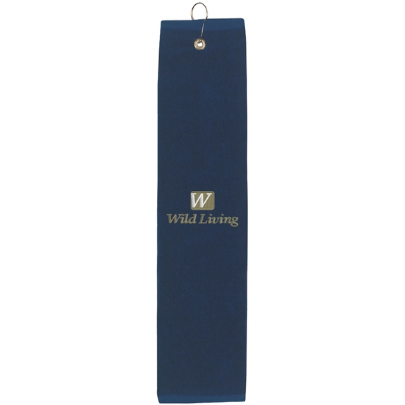 Navy - Folded Embroidered Custom Golf Towel - 16" x 25"