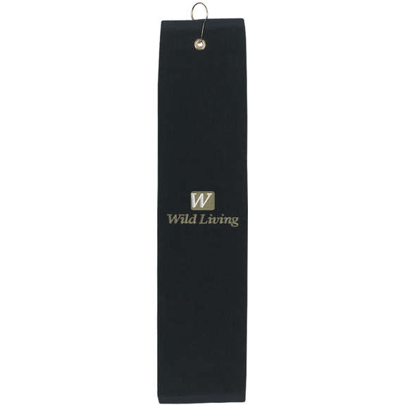 Black - Folded Embroidered Custom Golf Towel - 16" x 25"