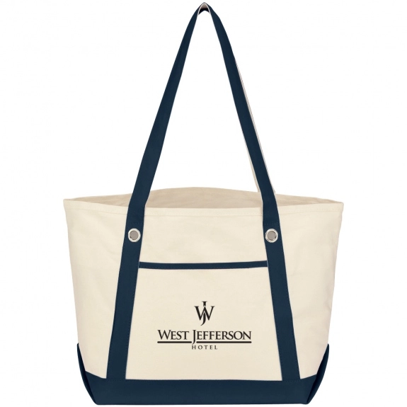 Natural/Navy Cotton Canvas Boat Style Logo Tote Bags