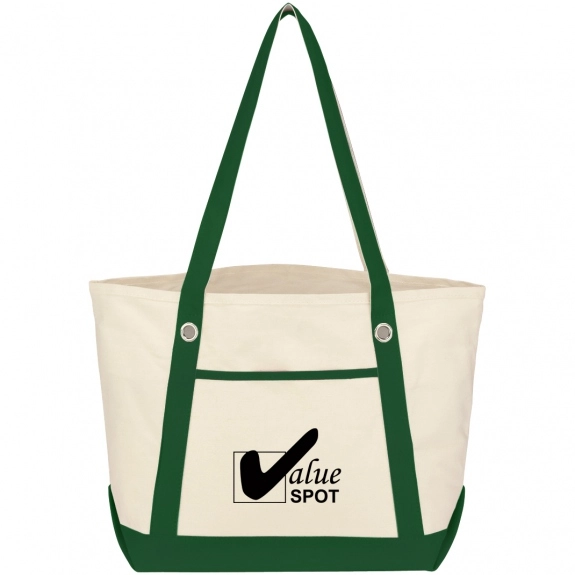 Natural/ Forest Green Cotton Canvas Boat Style Logo Tote Bags