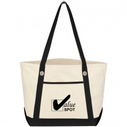 Natural/ Black Cotton Canvas Boat Style Logo Tote Bags
