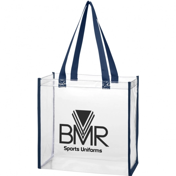 Navy Trim Clear PVC Event Promotional Tote Bags