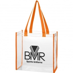 Orange Trim Clear PVC Event Promotional Tote Bags - 12"w x 12"h x 6"d