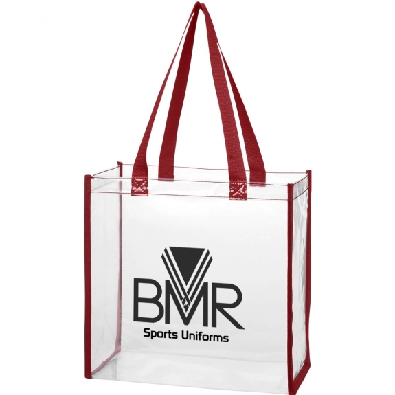 Maroon Trim Clear PVC Event Promotional Tote Bags