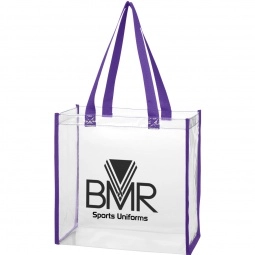 Purple Trim Clear PVC Event Promotional Tote Bags - 12"w x 12"h x 6"d