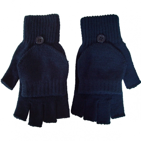 Navy Blue Acrylic Fingerless Custom Gloves w/ Flap