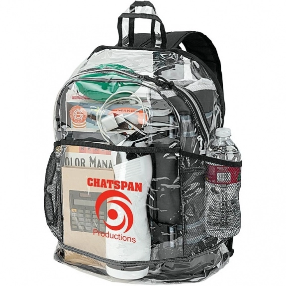 Black - Clear PVC Promotional Backpack - 13"w x 18"h x 6"d