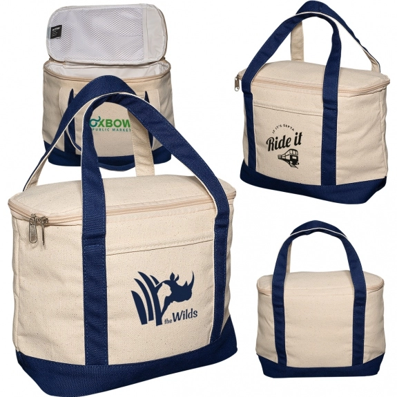 Navy Blue Boat Tote Style Custom Lunch Cooler - 10"w x 8"h x 5"d