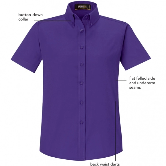 Features - Core365 Optimum Short Sleeve Custom Dress Shirt - Women's