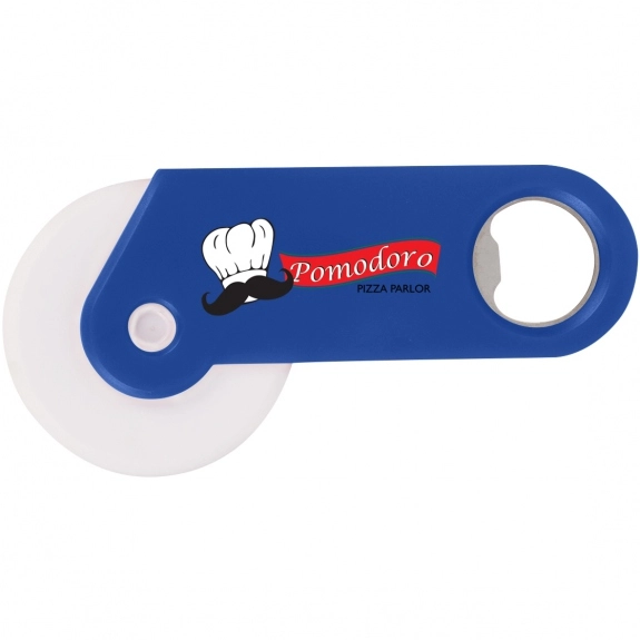 Blue Full Color Promotional Pizza Cutters w/ Bottle Opener