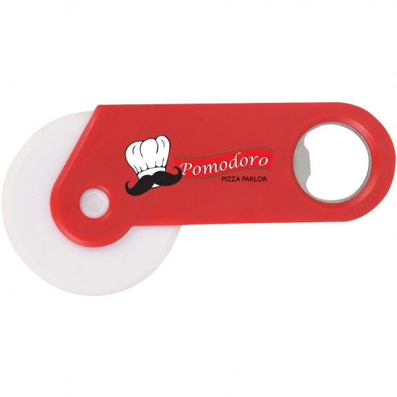 Red Full Color Promotional Pizza Cutters w/ Bottle Opener