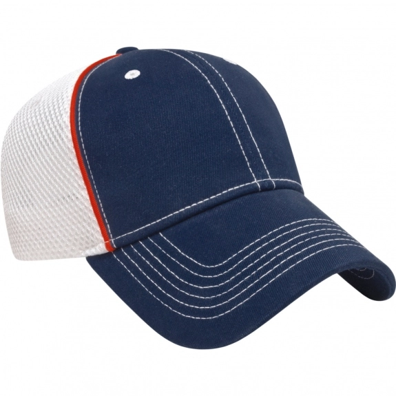 Navy/Red Low Profile Brushed Cotton Mesh Custom Caps w/ Piping