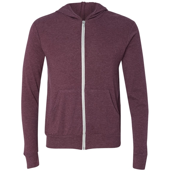 Maroon Bella + Canvas Triblend Full Zip Custom Hoodies