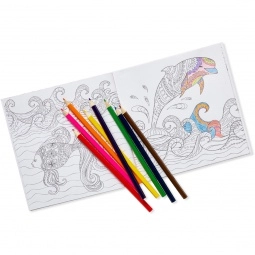 Open - Full Color Deluxe Adult Custom Coloring Book w/ Colored Pencils