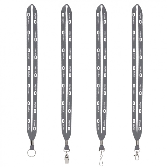 Cool Grey Polyester Crimped Custom Lanyards w/ Silver Split Ring - .5"w