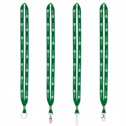 Grass Polyester Crimped Custom Lanyards w/ Silver Split Ring - .5"w