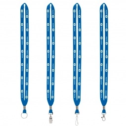 Electric Blue Polyester Crimped Custom Lanyards w/ Silver Split Ring - .5"w