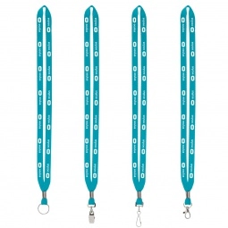 Turquoise Polyester Crimped Custom Lanyards w/ Silver Split Ring - .5"w