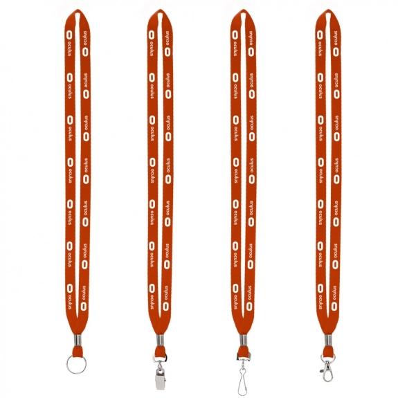 Orange Polyester Crimped Custom Lanyards w/ Silver Split Ring - .5"w